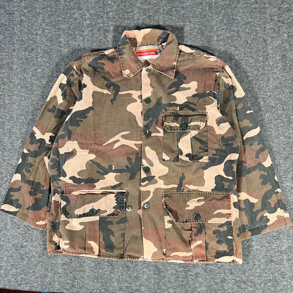 Vintage Winchester 90s Camo Field Jacket Mens Medium Cotton Hunting Utility